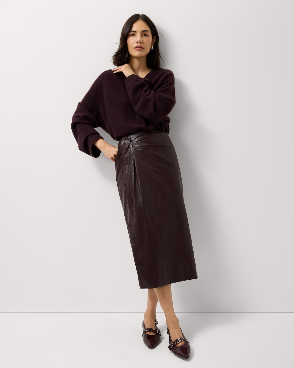 image 1 of F&F Faux Leather Midi Skirt in Purple