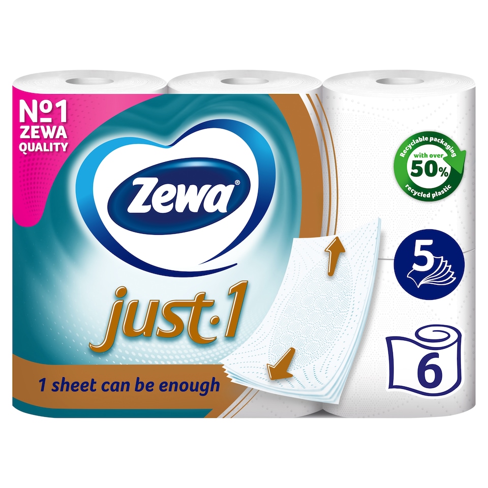 image 1 of Zewa Just 1 Toilet Paper 5 Ply 6 rolls
