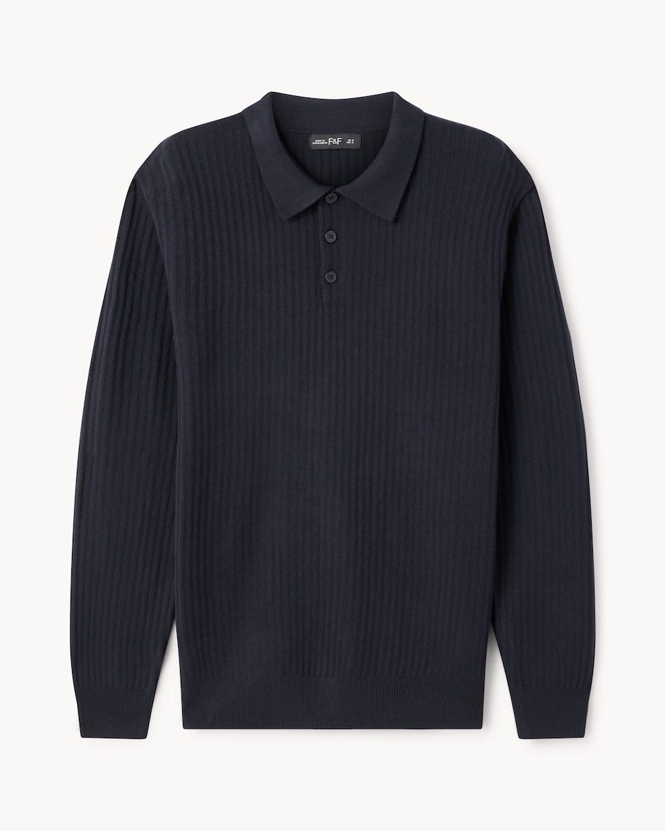 image 1 of F&F Ladder Stitch Knitted Polo Shirt in Navy