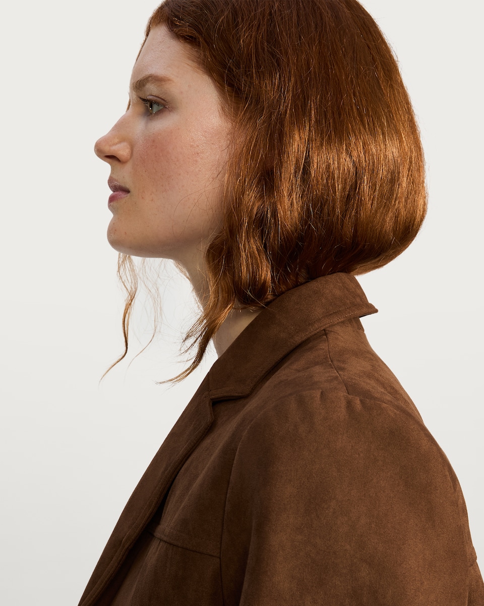 image 1 of F&F Faux Suede Blazer in Brown