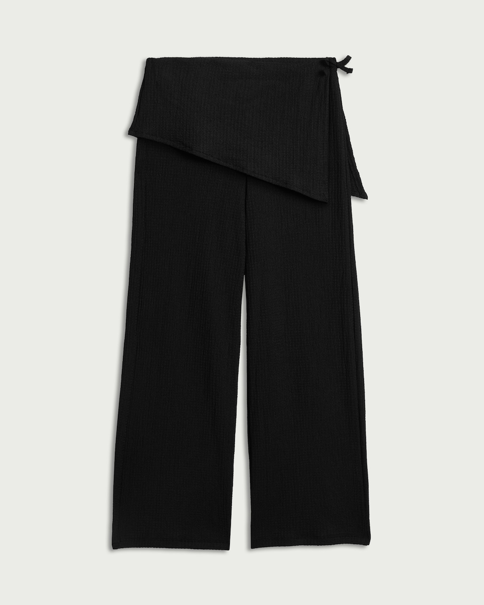 image 1 of F&F Girls Crinkle Textured Wide Leg Trousers in Black