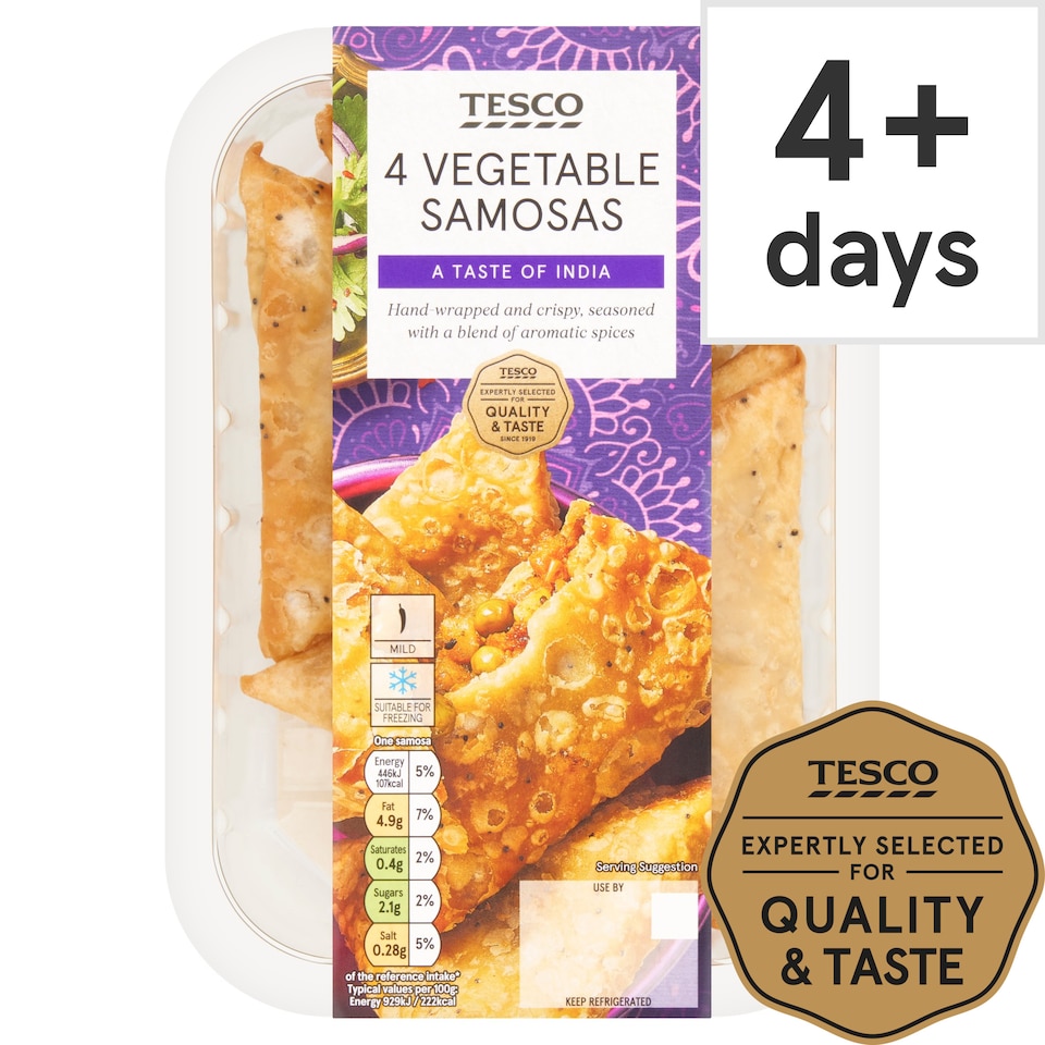Tesco Vegetable Samosas 4 Pack 216g