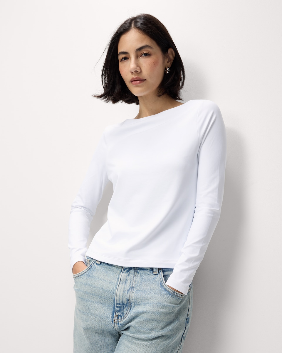 image 1 of F&F Polyamide Slash Neck Top in White