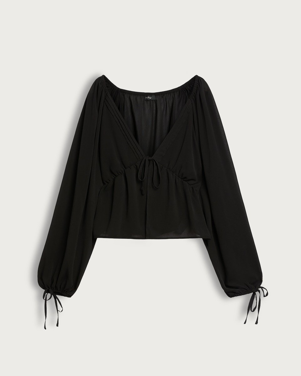 image 1 of F&F Tie Detail Long Sleeved Co-ord Blouse in Black