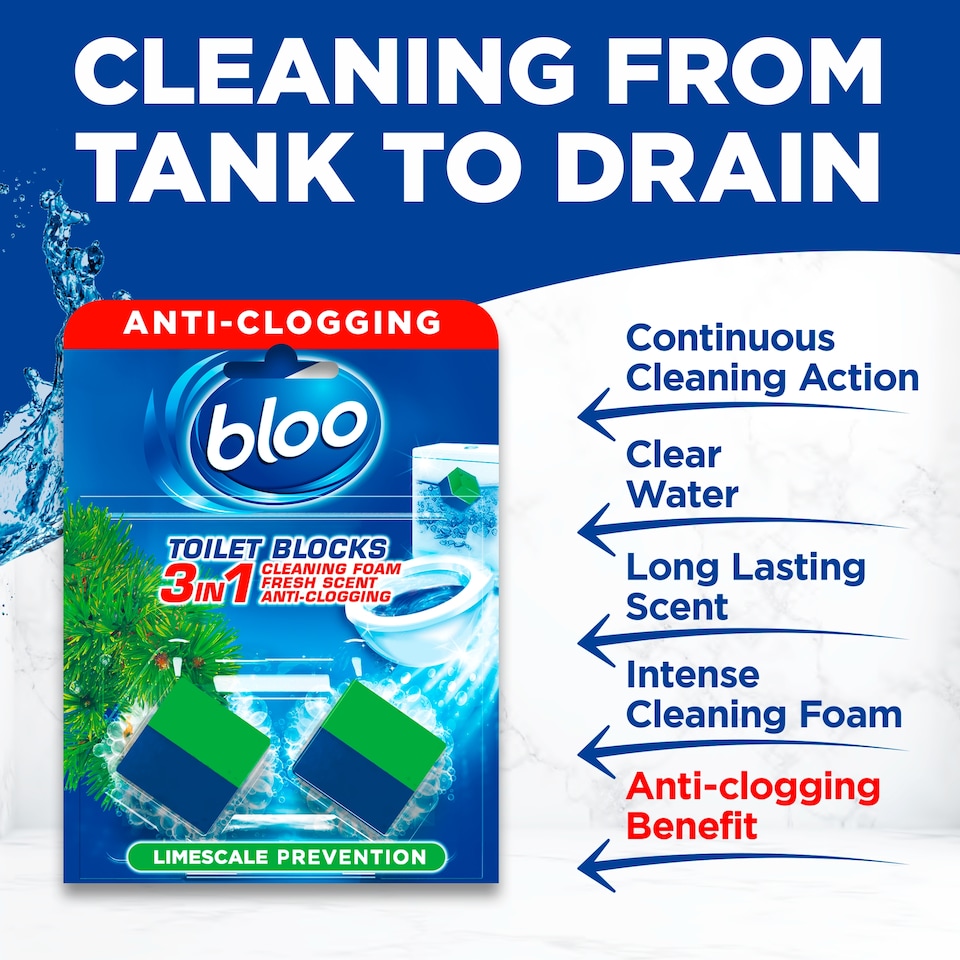 image 1 of Bloo 2in1 In-Cistern Limescale Prevention Toilet Blocks 2 x 50g (100g)