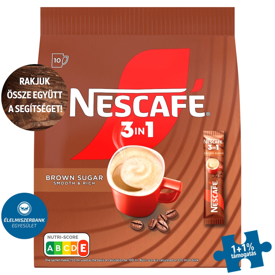 Nescafé 3in1 Brown Sugar azonnal oldódó kávéspecialitás barnacukorral 10 x 16,5 g (165 g)