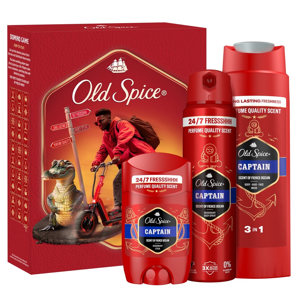 Obrázek 1 pro produkt Old Spice Dárková Sada S Tuhým Deodorantem, Sprejem A Sprchovým Gelem Captain