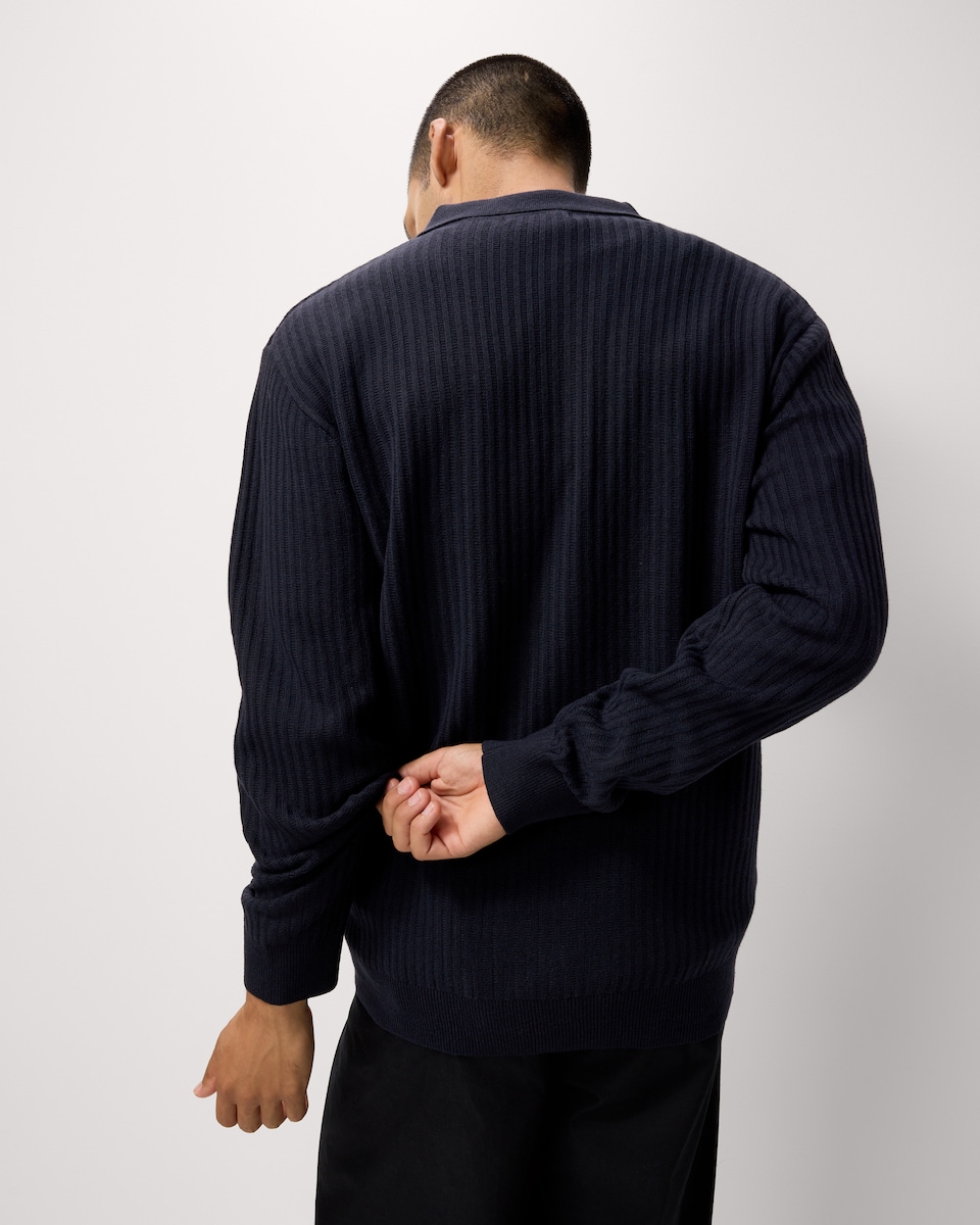 image 1 of F&F Ladder Stitch Knitted Polo Shirt in Navy