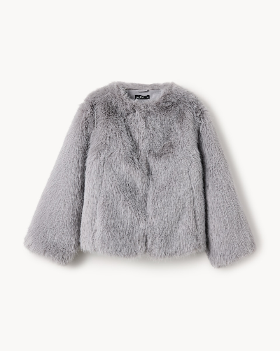 image 1 of F&F Faux Fur Short Jacket in Grey
