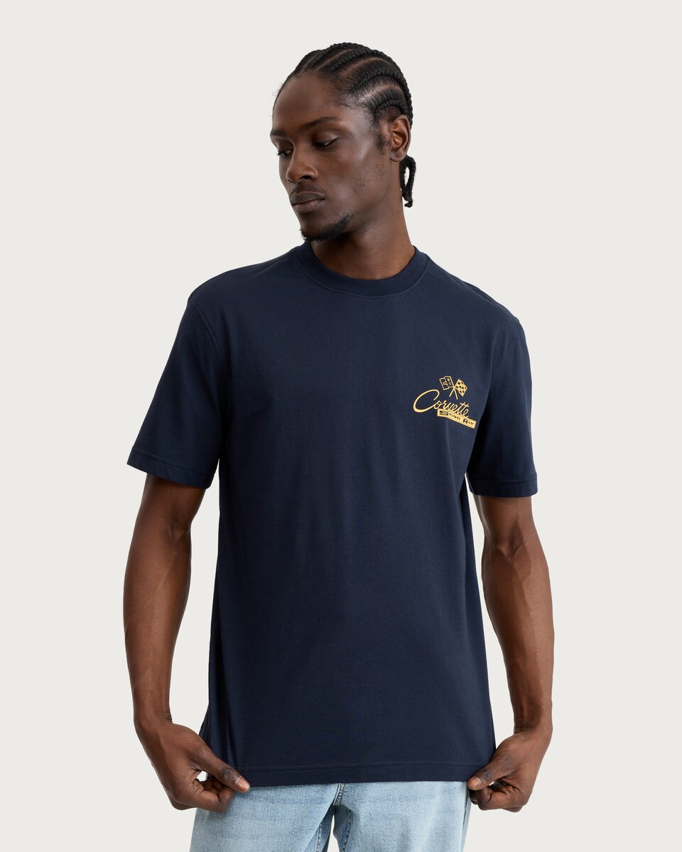 image 1 of Corvette Pure Cotton Relaxed Fit T-Shirt in Navy