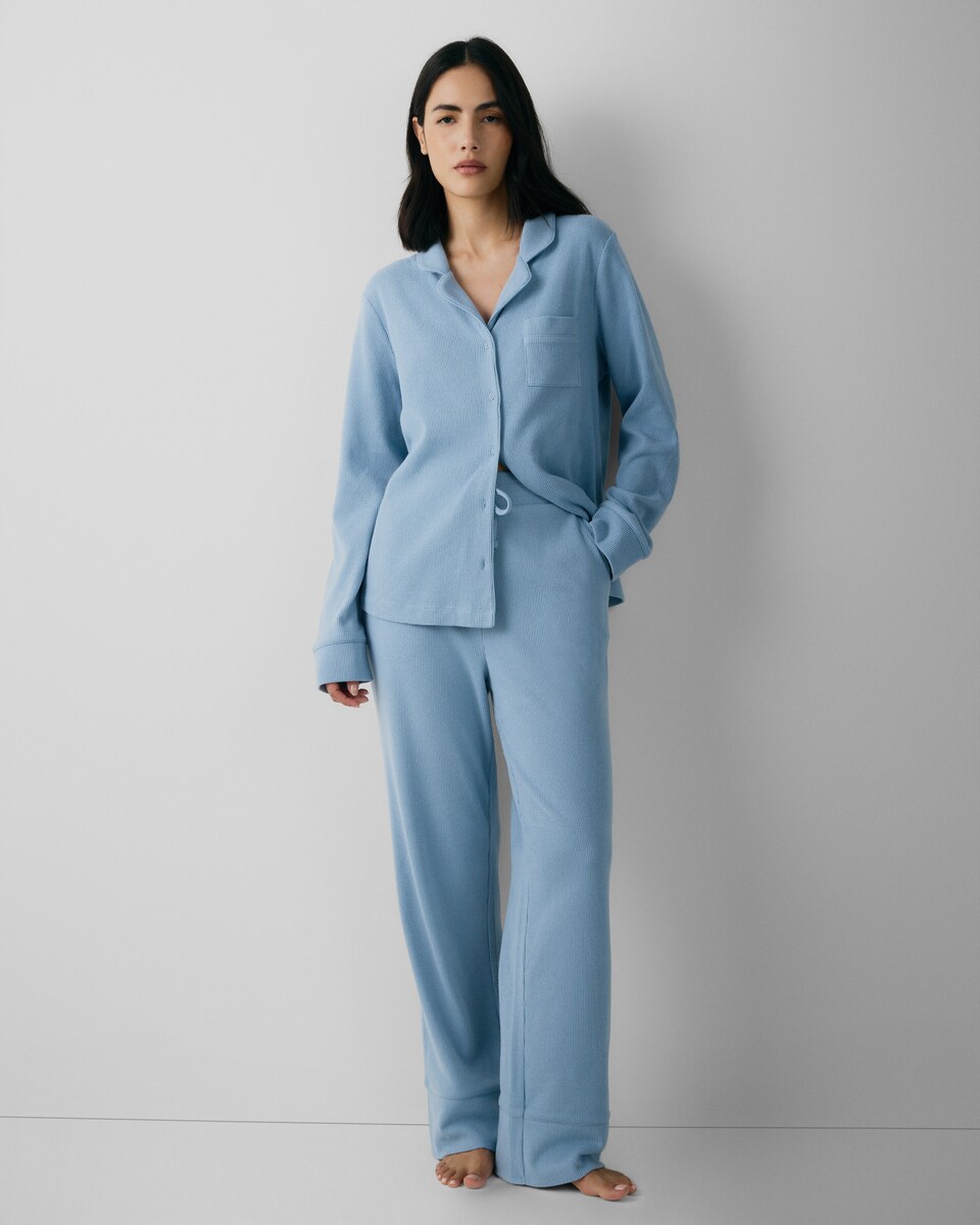 image 1 of F&F Waffle Textured Revere Pyjama Set in Blue