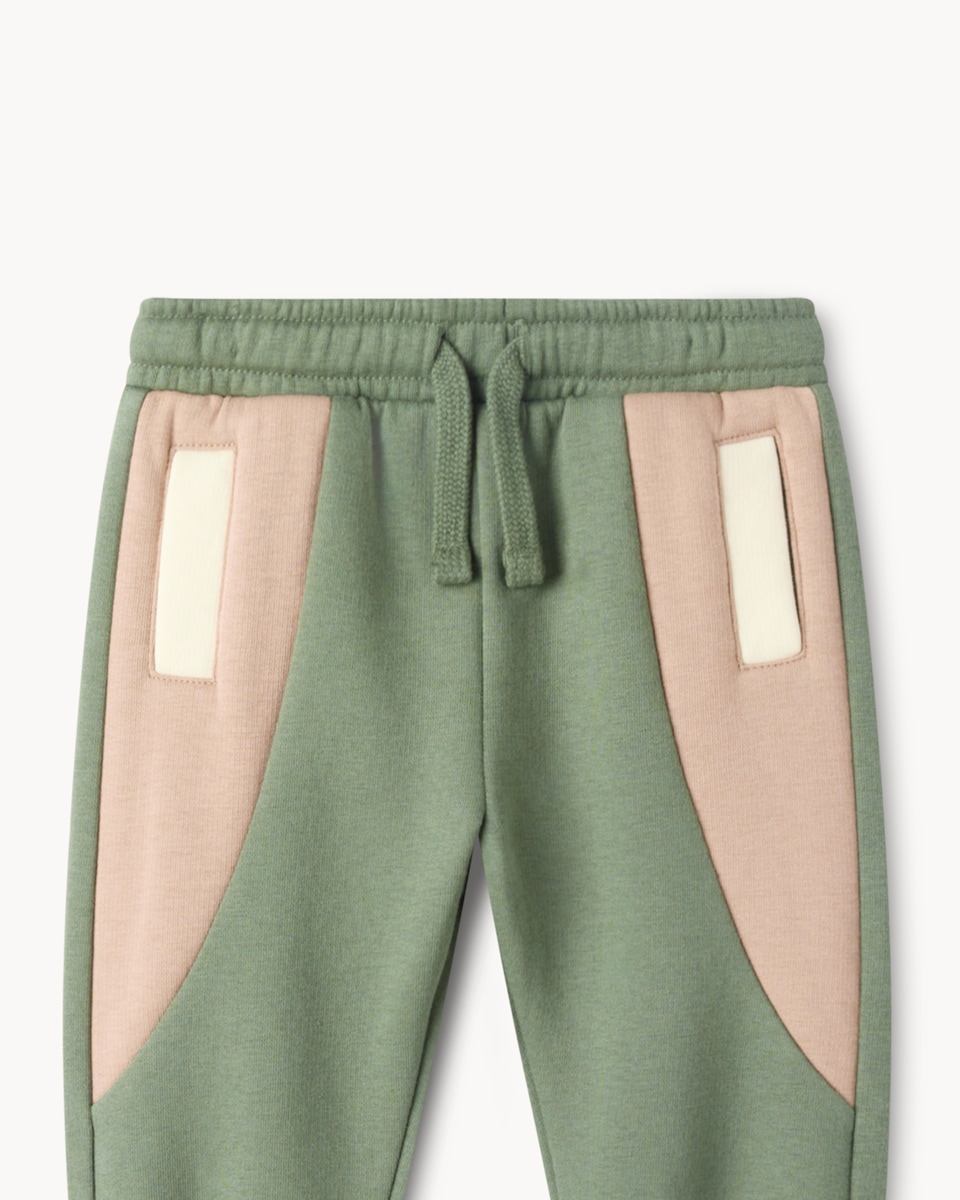 image 1 of F&F Baby Cotton Rich Colour Block Sweatshirt and Joggers Set in Green