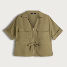 F&F Zip Front Tie Waist Shirt in Khaki