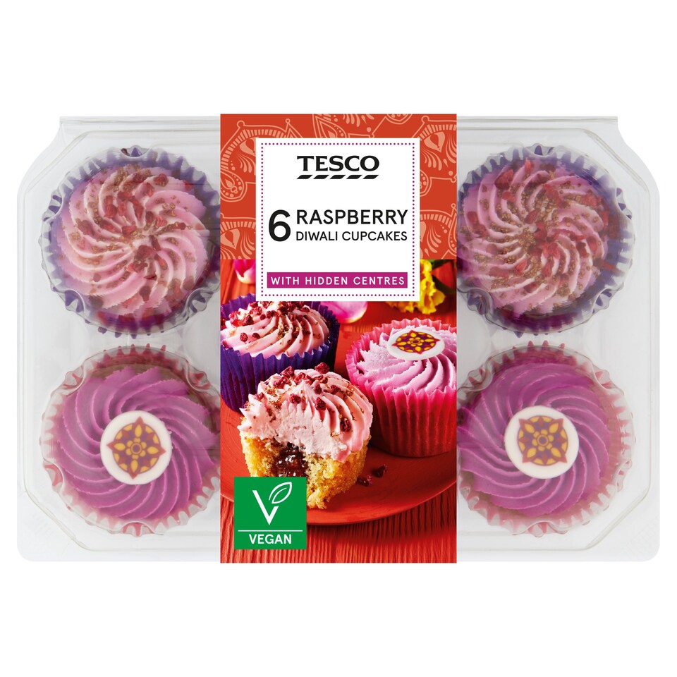 Tesco 6 Raspberry Diwali Cupcakes Tesco Groceries