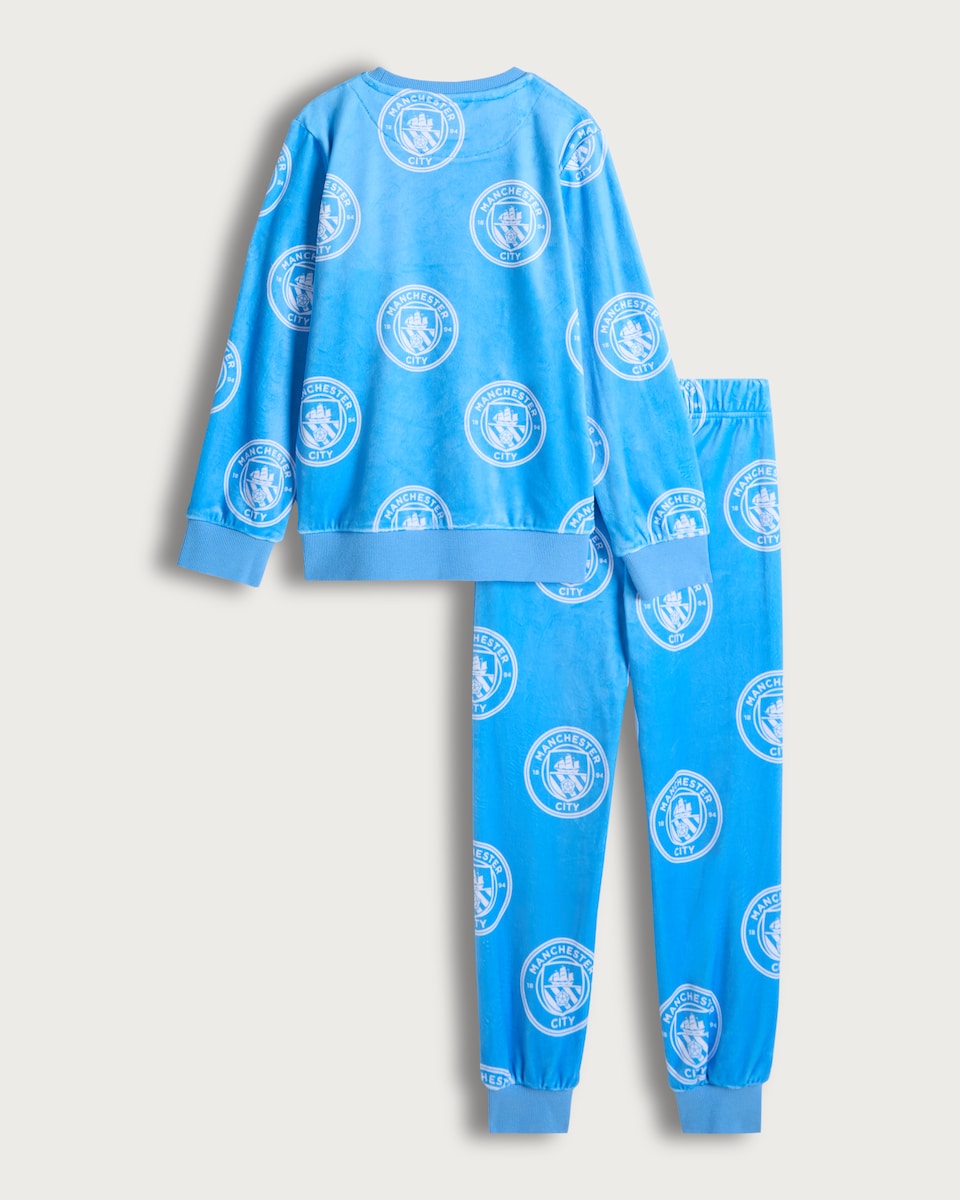 image 1 of Manchester City Fleece Pyjama Set in Blue