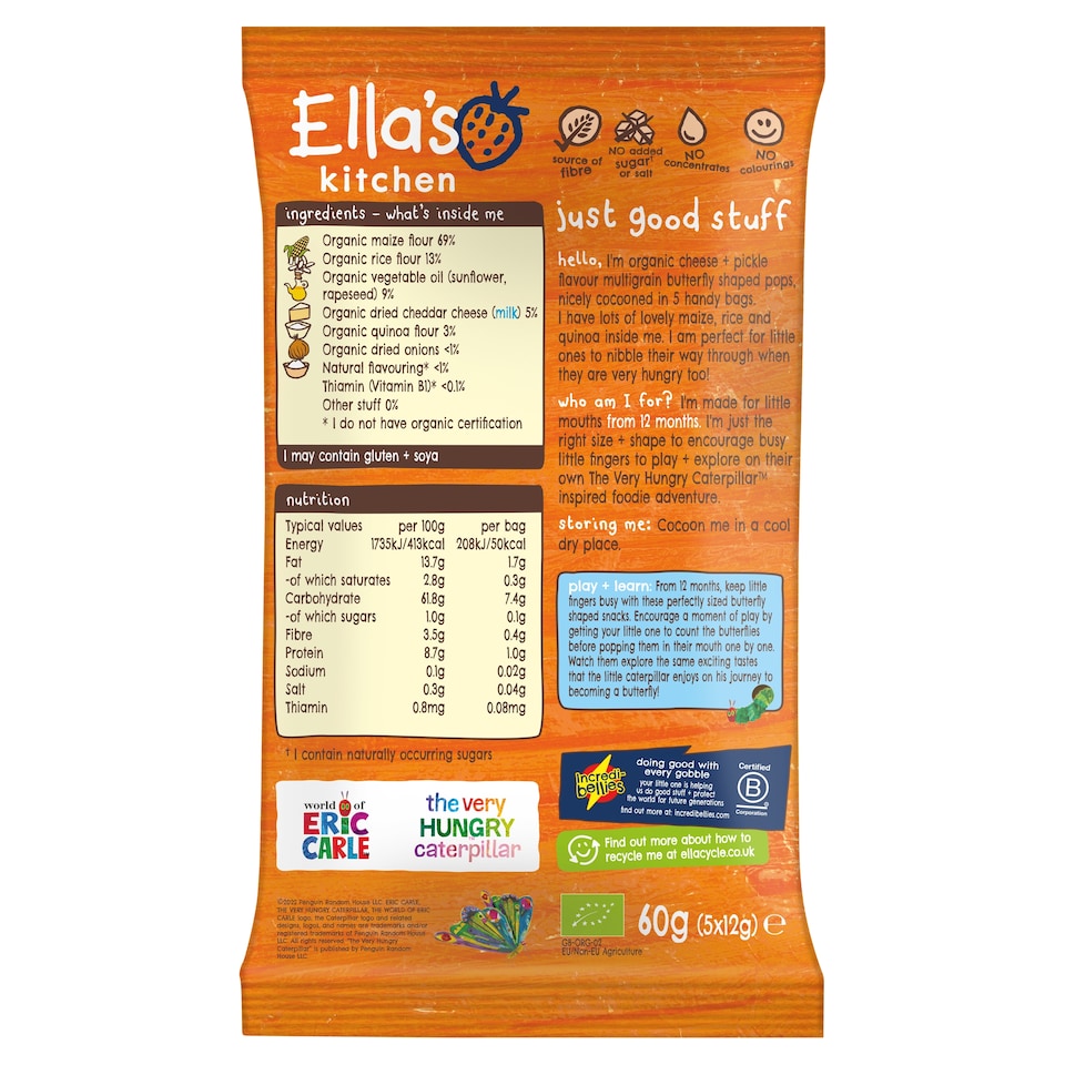 image 1 of Ella's Kitchen Organic Cheese And Pickle Butterfly Pops 12+ 5 X 12G