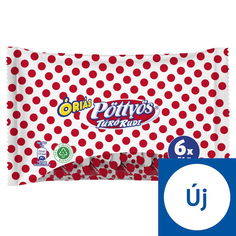 Pöttyös Óriás Túró Rudi Unflavoured Cottage Cheese Dessert with Cocoa Coating 6 x 51 g (306 g)