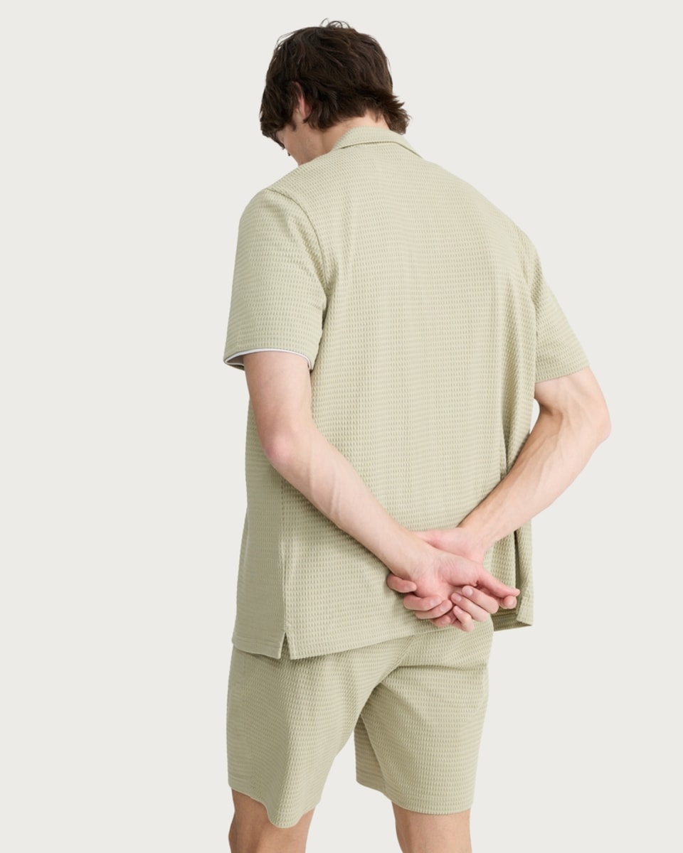 image 1 of F&F Cotton Rich Textured Short Sleeved Shirt in Green