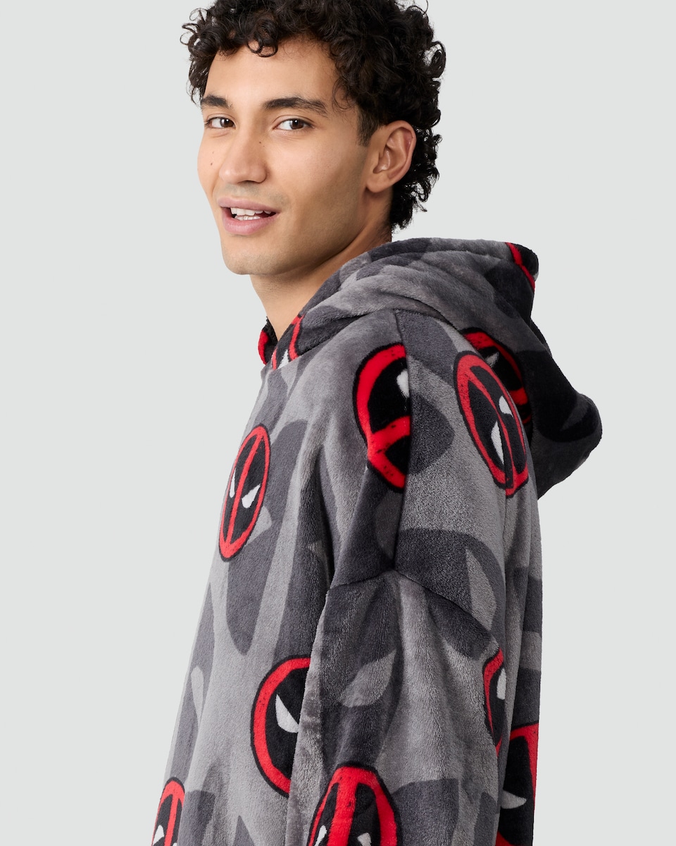 image 1 of Deadpool Print Fleece Hooded Blanket in Black
