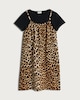 image 4 of F&F Girls Crinkle Textured Leopard Print T-Shirt Dress in Multi Black