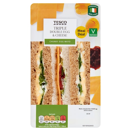 Tesco Triple Double Egg & Cheese Sandwich 221G Tesco Groceries