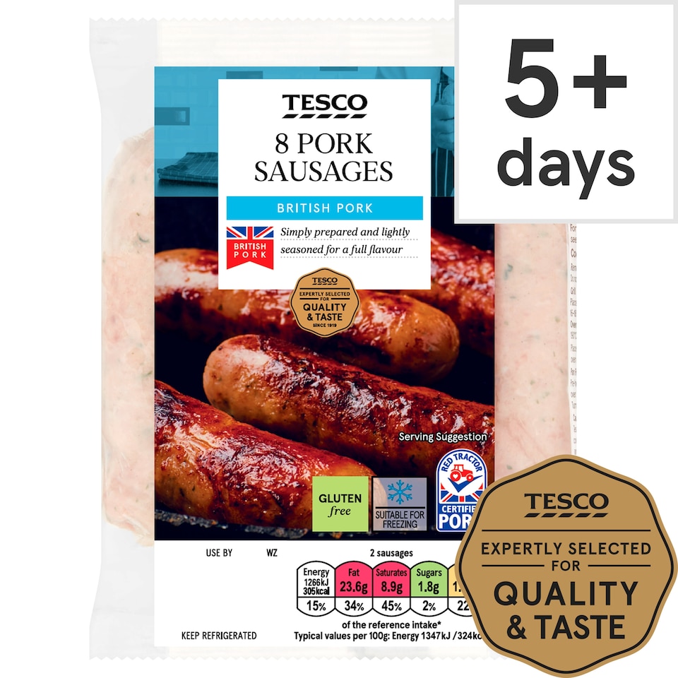 Tesco 8 Pork Sausage 454G (C