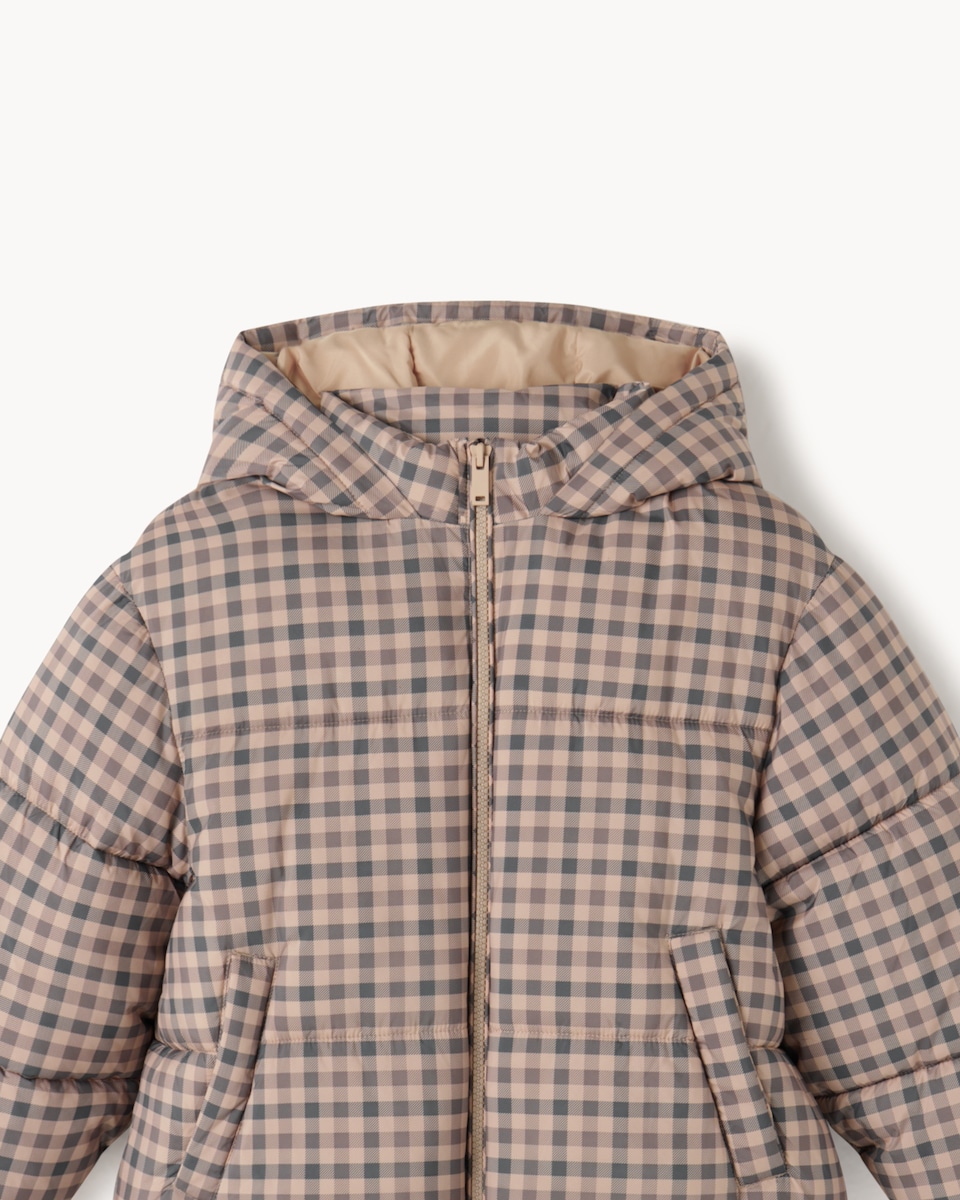 image 1 of F&F Girls Check Shower Resistant Puffer Jacket in Brown