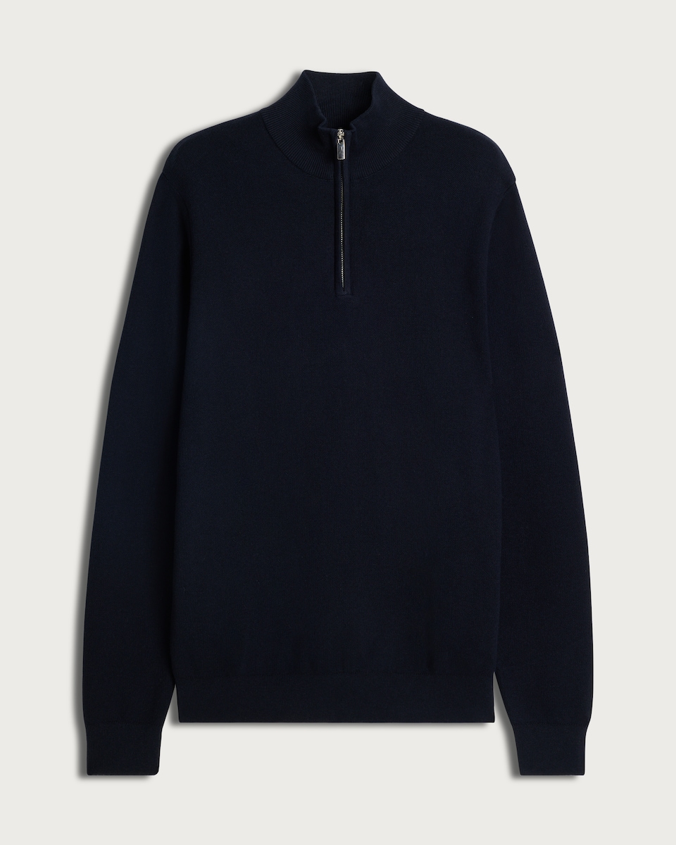 image 1 of F&F Pure Cotton Knitted Half Zip Jumper in Navy