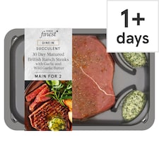 Tesco Finest Dine In 30 Day Matured British Ranch Steaks With Wild Garlic Butter 323G