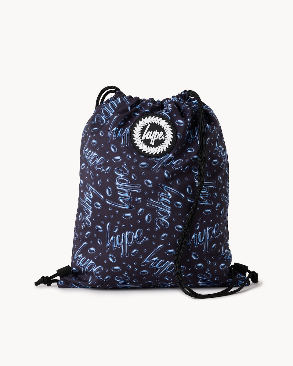 image 1 of Hype Printed Drawstring Bag in Navy