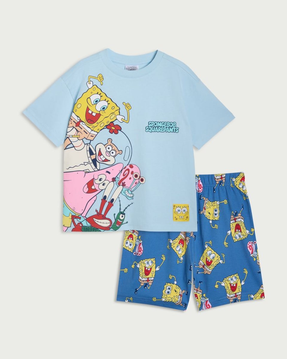 image 1 of SpongeBob SquarePants Pure Cotton Short Pyjama Set in Blue