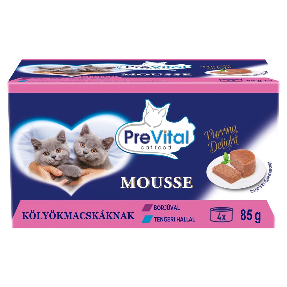PreVital Mousse nedves macskaeledel, macskatáp kölyökmacskáknak pástétom konzerv 4 x 85 g  1. kép