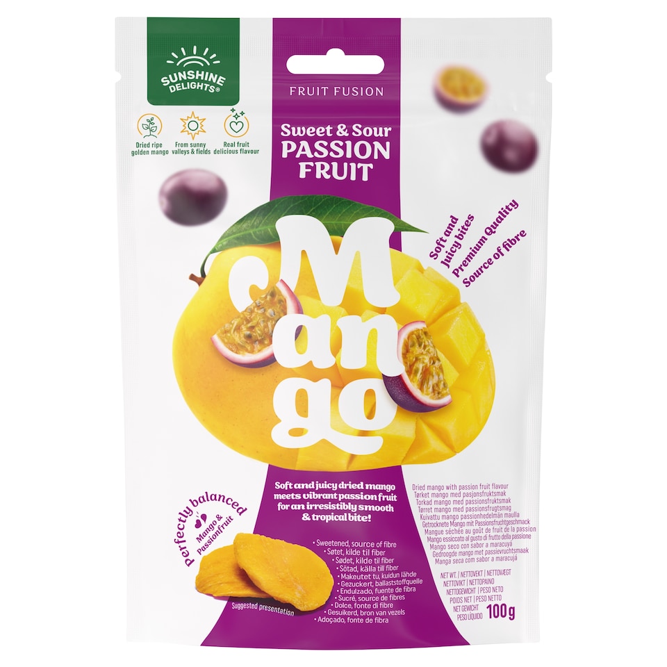 Sunshine Delights Fruit Fusion Sweet & Sour Passion Fruit Dried Mango 100g