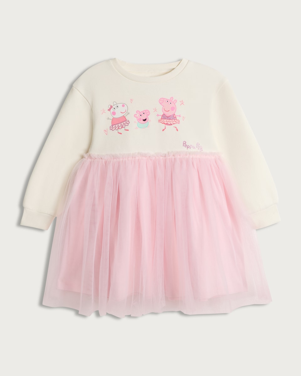 image 1 of Peppa Pig Cotton Rich Long Sleeved Tulle Sweatdress in Cream