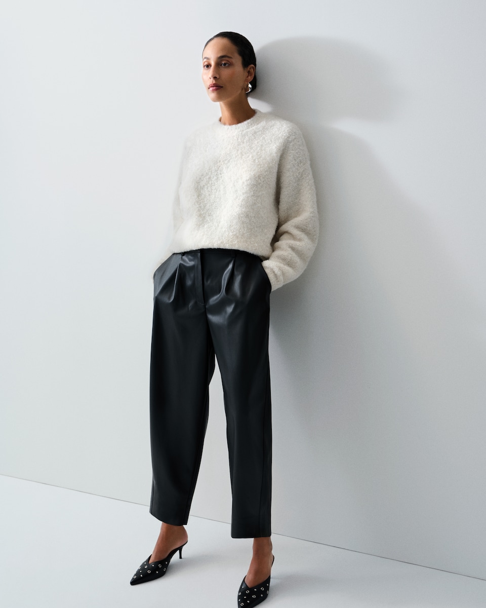 image 1 of F&F Faux Leather Pleated Barrel Leg Trousers in Black