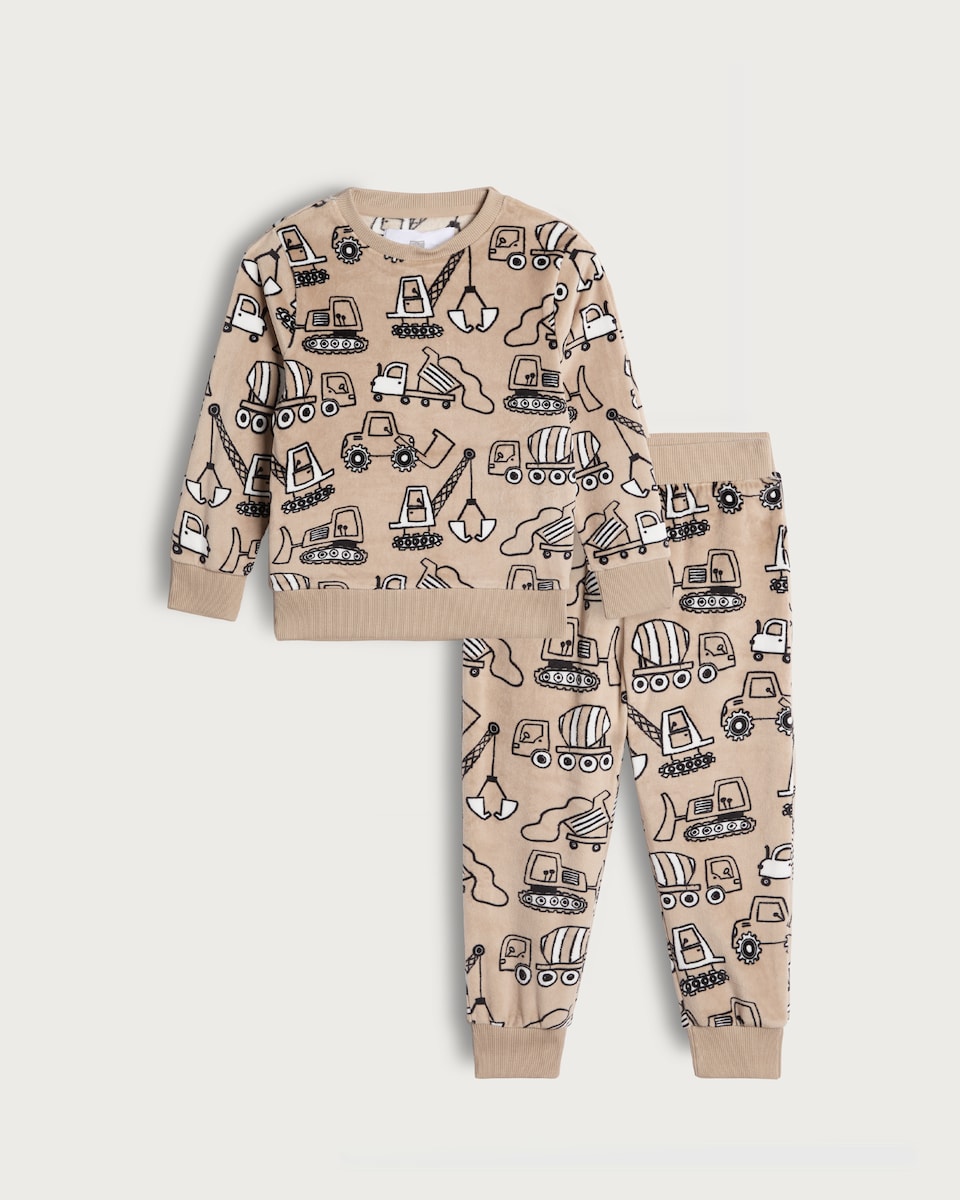 image 1 of F&F Boys Minky Textured Construction Print Pyjama Set in Multi