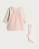 image 2 of F&F Baby 3-Piece Cotton Rich Bear Embroidered Cord Pinny and Bodysuit Set in Pink