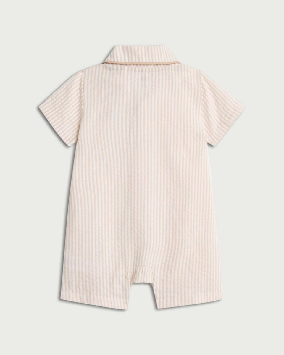 image 1 of F&F Baby Pure Cotton Striped Short Sleeved Romper in Neutral