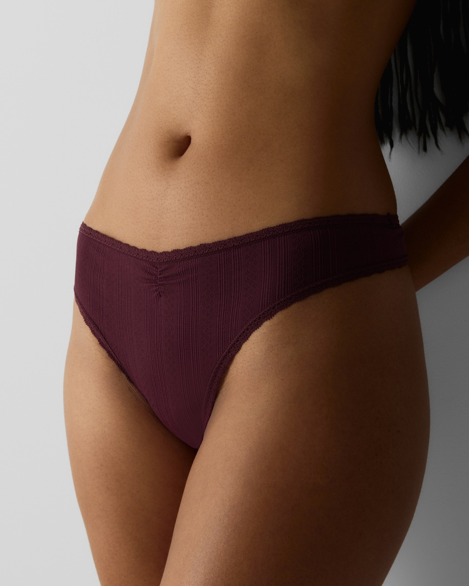 image 1 of F&F 2-Pack Pointelle Lace Trim Thongs  in Multi