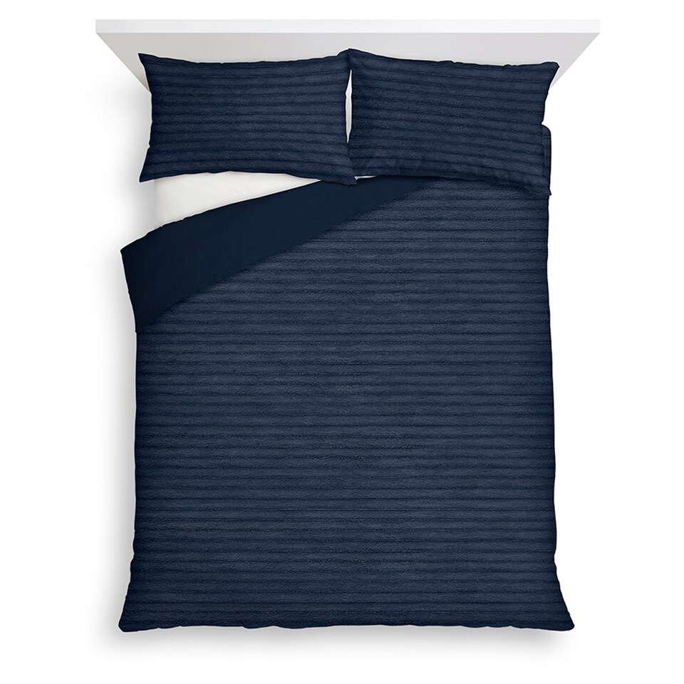 F&F Home Navy Ribbed Faux Fur Duvet Set Double