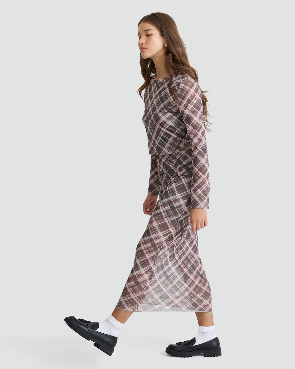 image 1 of OH ME OH MY Plaid Print Long Sleeved Co-ord Top in Grey