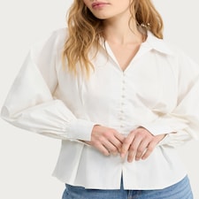 F&F Pure Cotton Button Front Collared Blouse in White