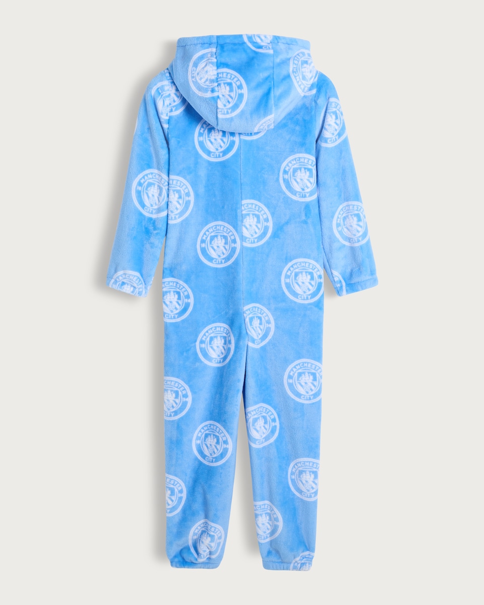 image 1 of Manchester City Fleece Zip Through Onesie in Multi