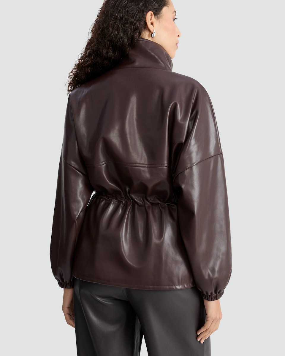 image 1 of F&F Faux Leather High Neck Jacket in Brown