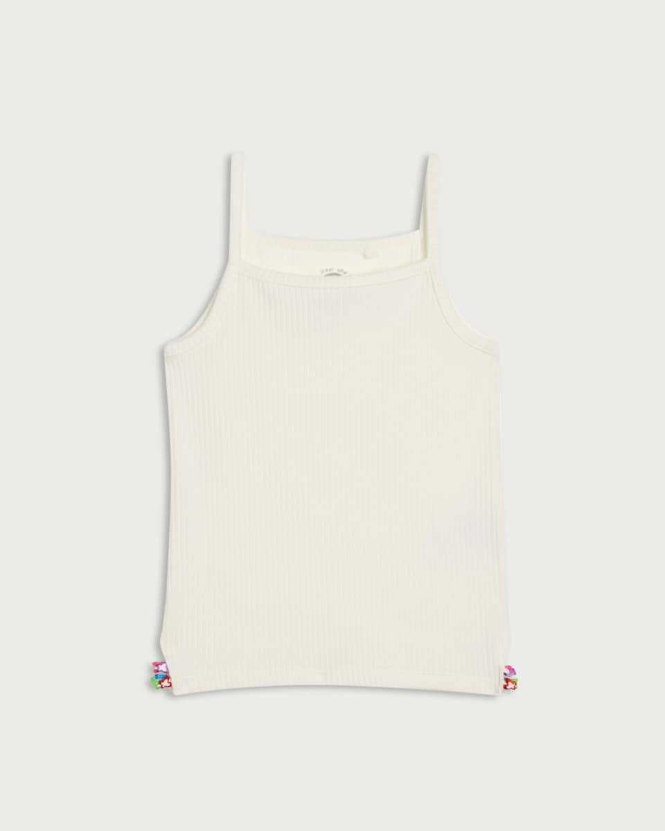 image 1 of F&F Girls Cotton Rich Ribbed Bead Vest in White
