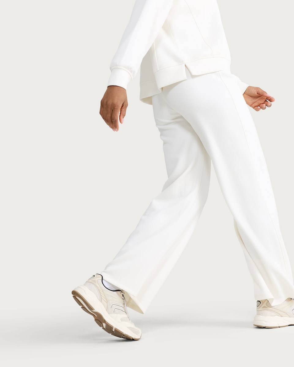 image 1 of F&F Active AFTERCLASS Ribbed Wide Leg Co-ord Joggers in Cream