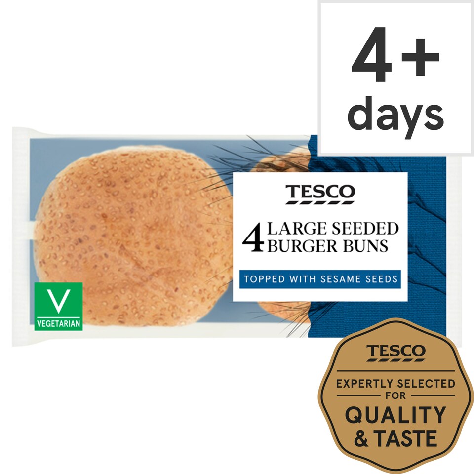 Tesco Large Seeded Burger Buns 4 Pack Tesco Groceries