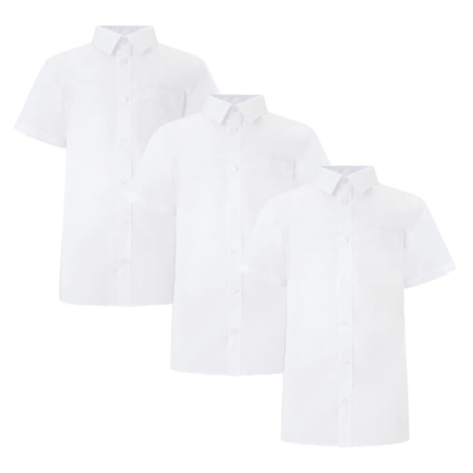 F&F School Boys 2-Pack Cotton Blend Regular Fit Short Sleeved Shirts in White