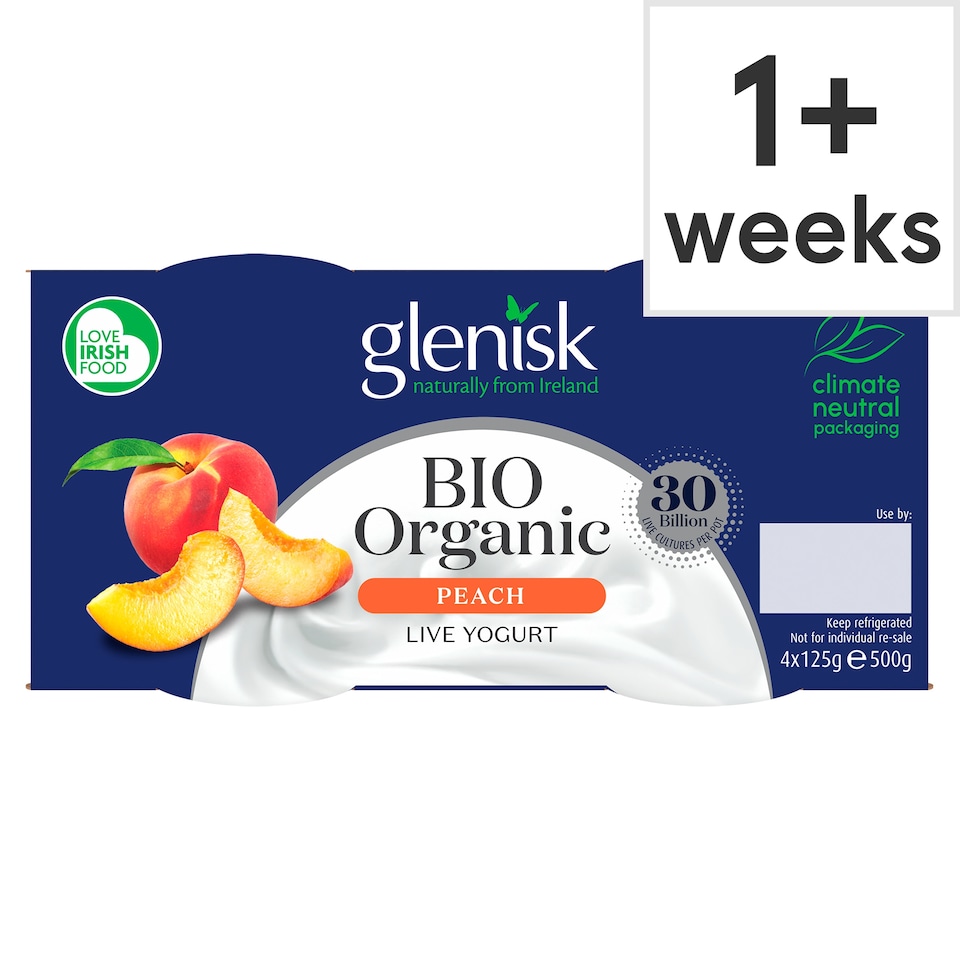 Glenisk Bio Organic Live Yogurt - Peach 4 x 125g