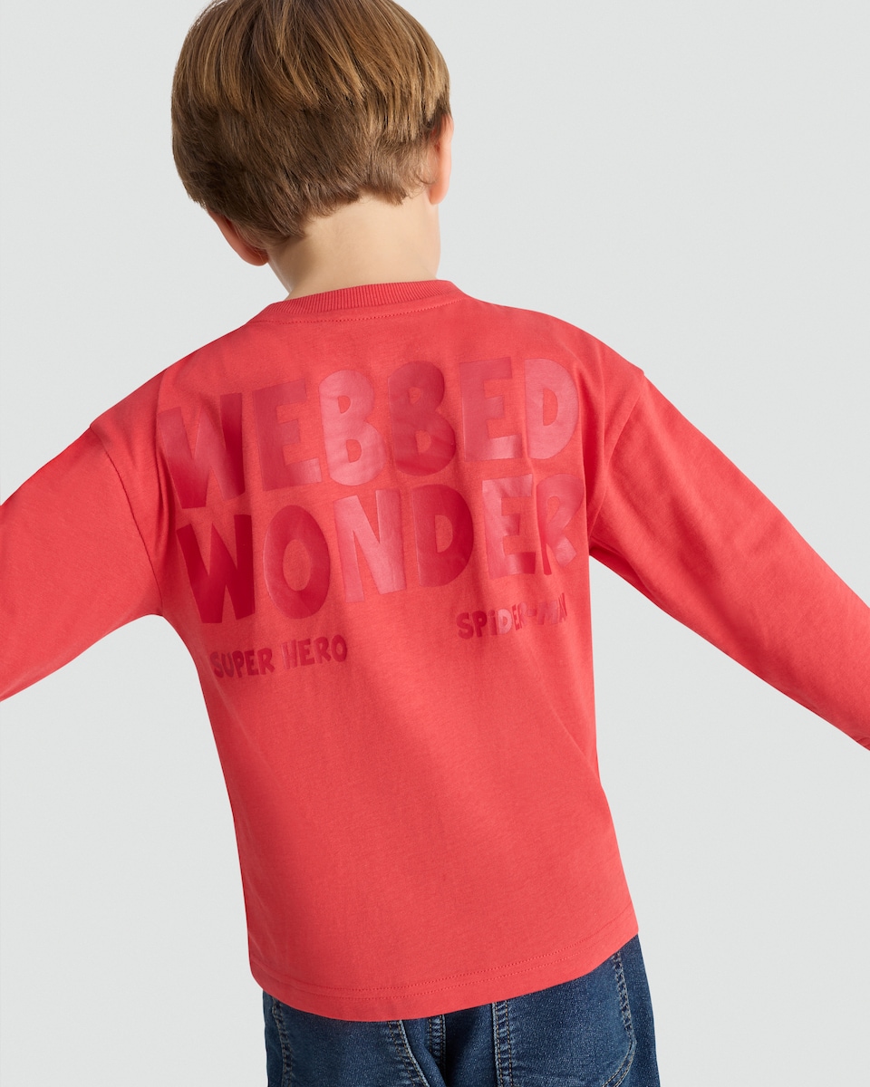 image 1 of Marvel Spider-Man Embossed Print Pure Cotton Top in Red